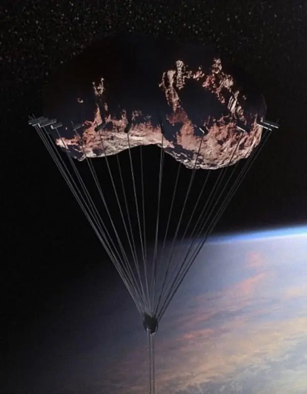 Analemma Tower небоскреб висящий с неба, основание крепится к астероиду