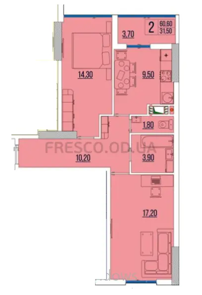 Двокімнатна квартира · 61.1 м² · ЖК Бульвар Акацій