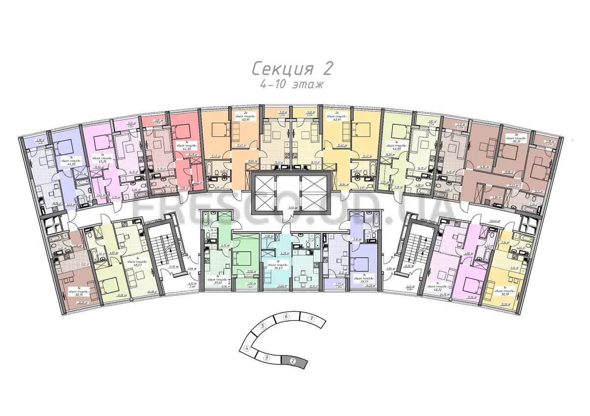 ЖК Атмосфера 2 секция план 4-10 этажа