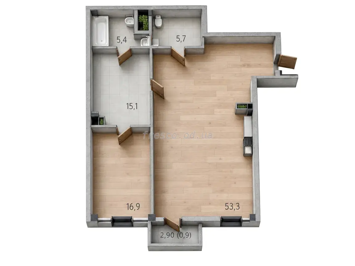 Two-bedroom · 97.6 m² · Prostranstvo (Rishelievska)