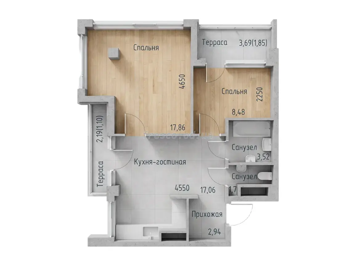 2-room apartments · 55.0 m² · ITown