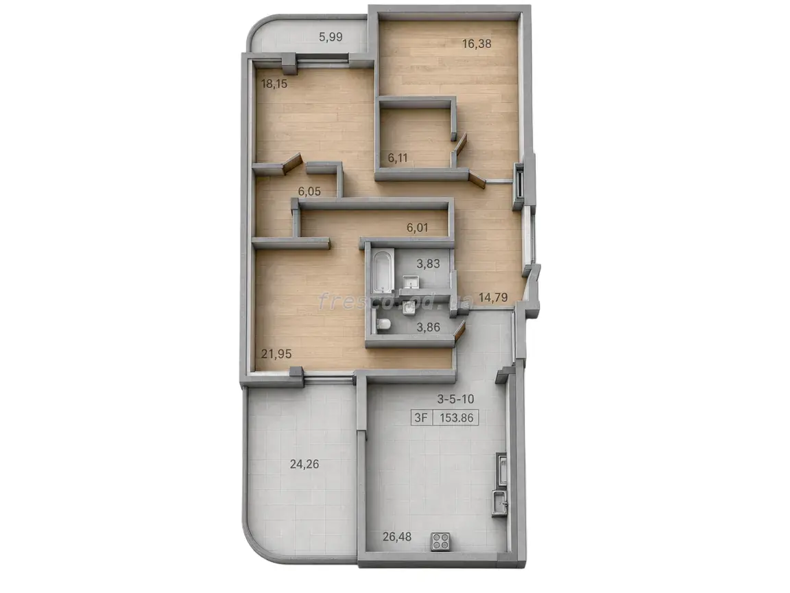 Three-bedroom · 153.86 m² · 69 Pearl
