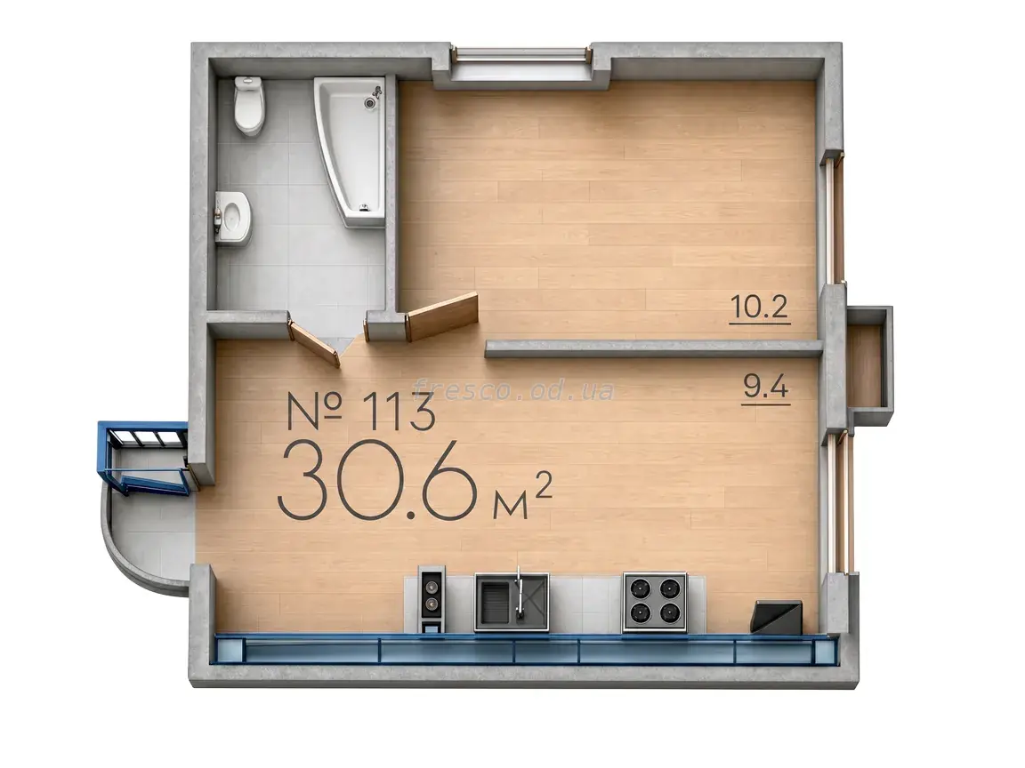 Studio · 30.6 m² · Rue Menars