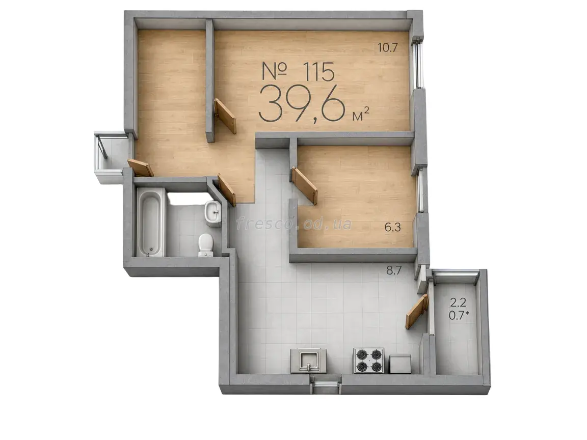 One-bedroom · 39.6 m² · Rue Menars