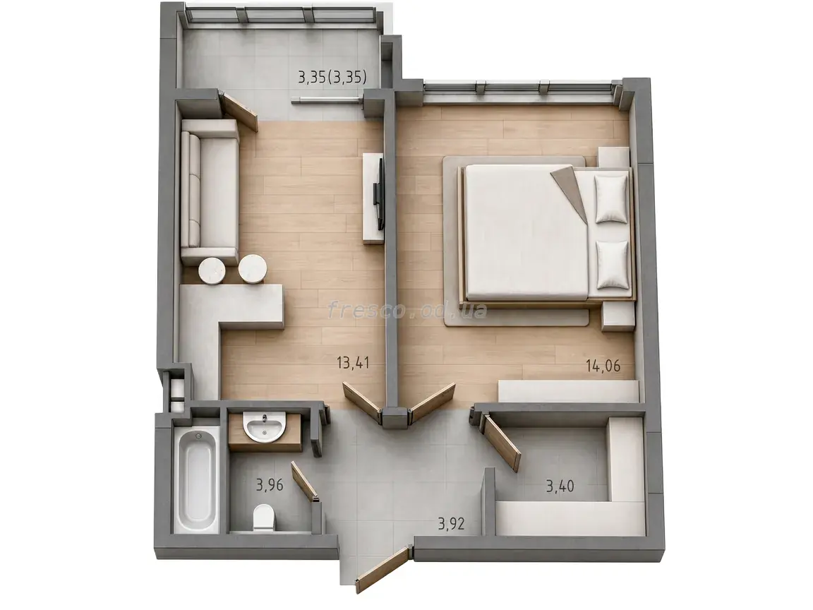 1-room apartment · 42.1 m² · Riviera Gardens
