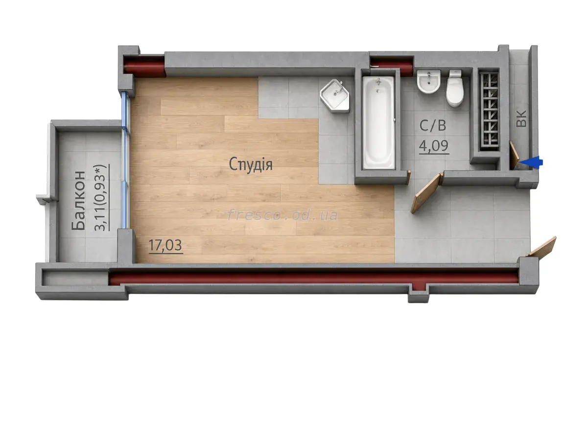 Апартамент-студія · 22.05 м² · ITown