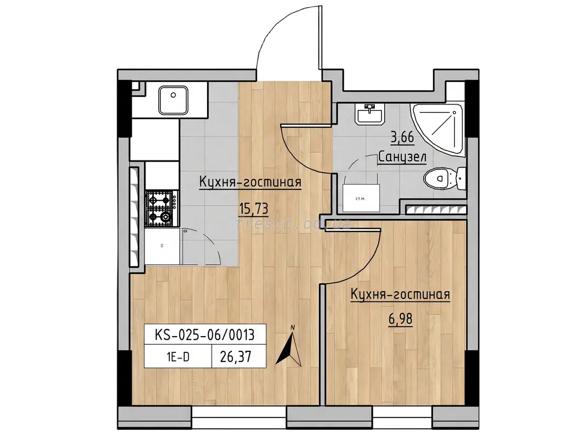 1-room apartment · 26.37 m² · Keks