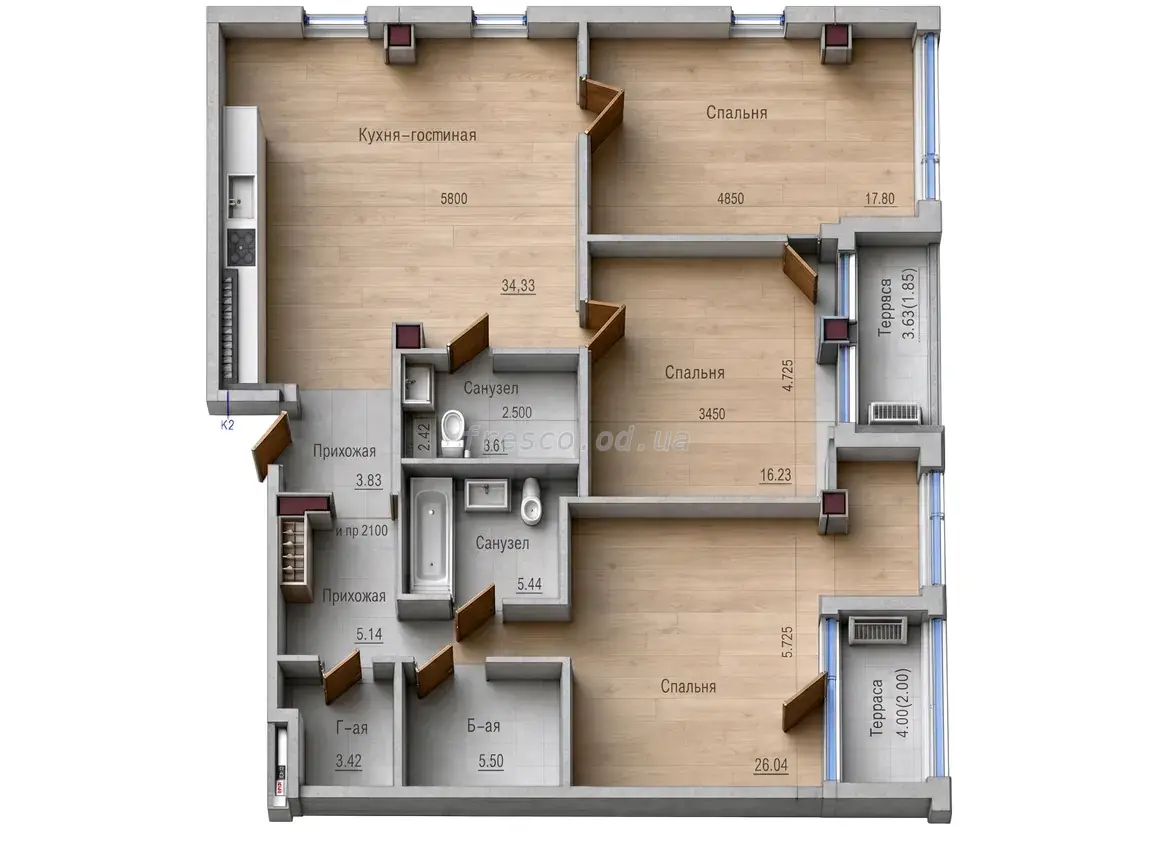 3-room apartments · 130.0 m² · ITown