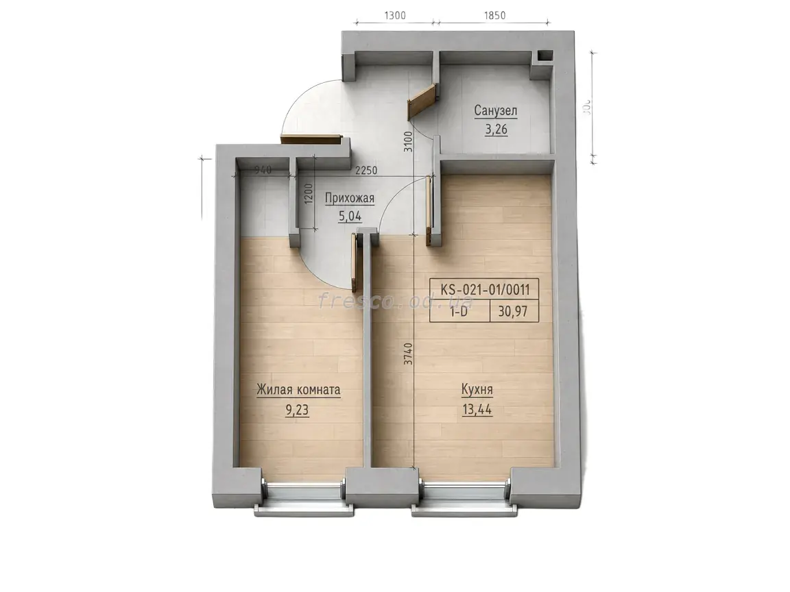 1-room apartment · 30.97 m² · Keks