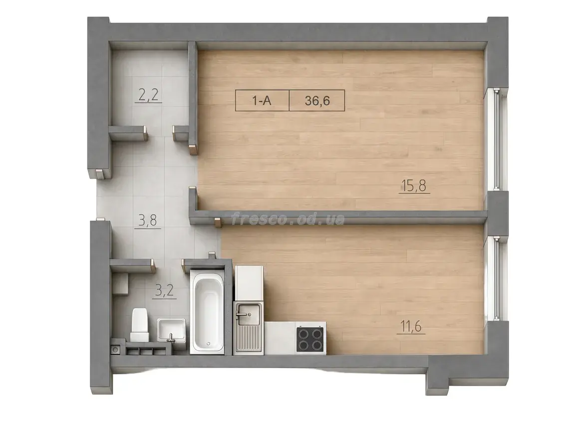 1-room apartment · 36.6 m² · Keks E-Edition