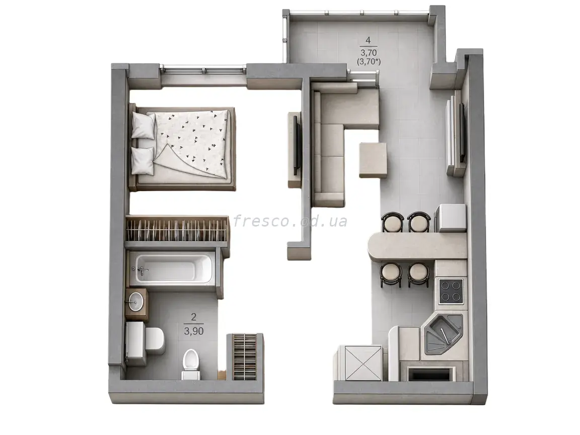 Однокімнатна квартира · 35.2 м² · ЖК Таїровські сади