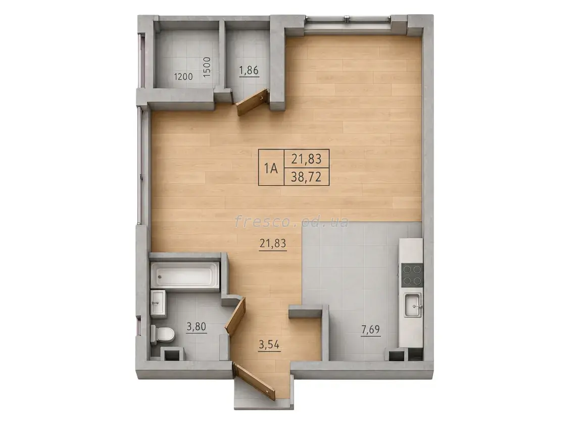 One-bedroom · 38.72 m² · City Park