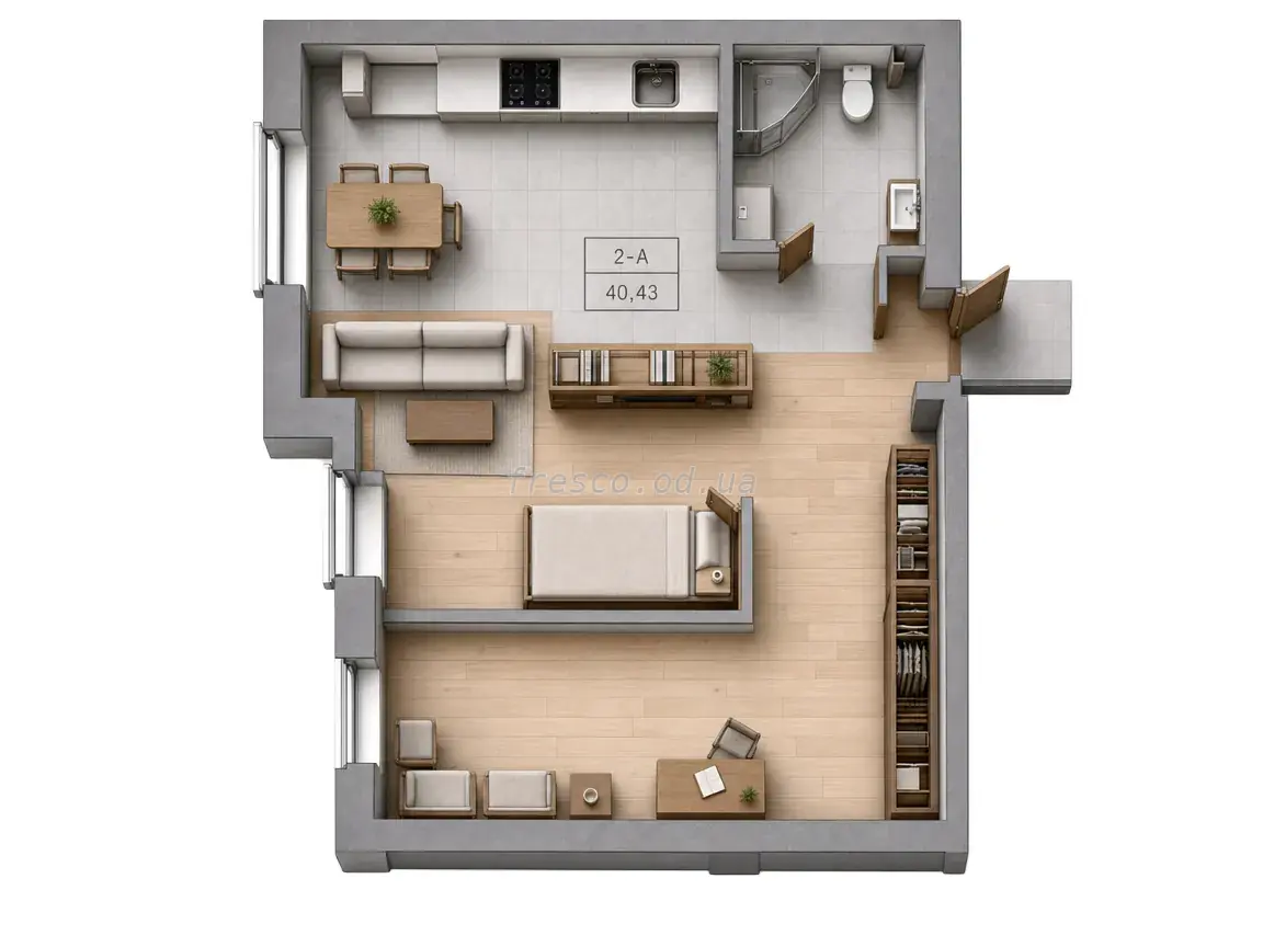 2-room apartment · 40.43 m² · Keks