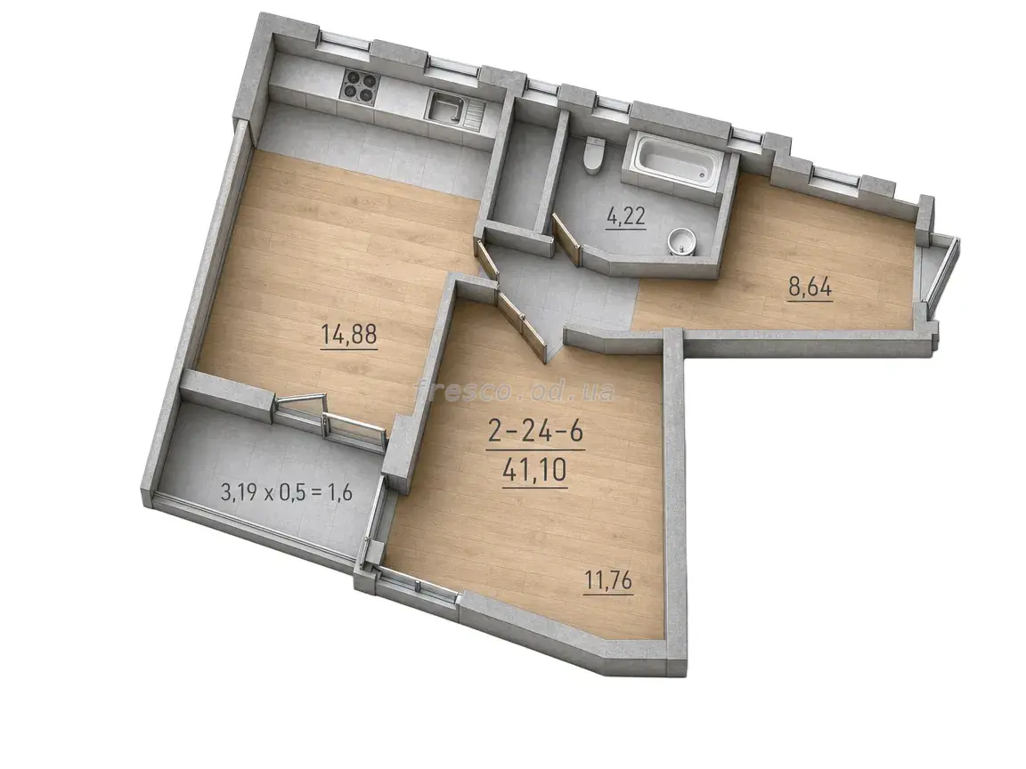 One-bedroom · 40.6 m² · 68 Pearl