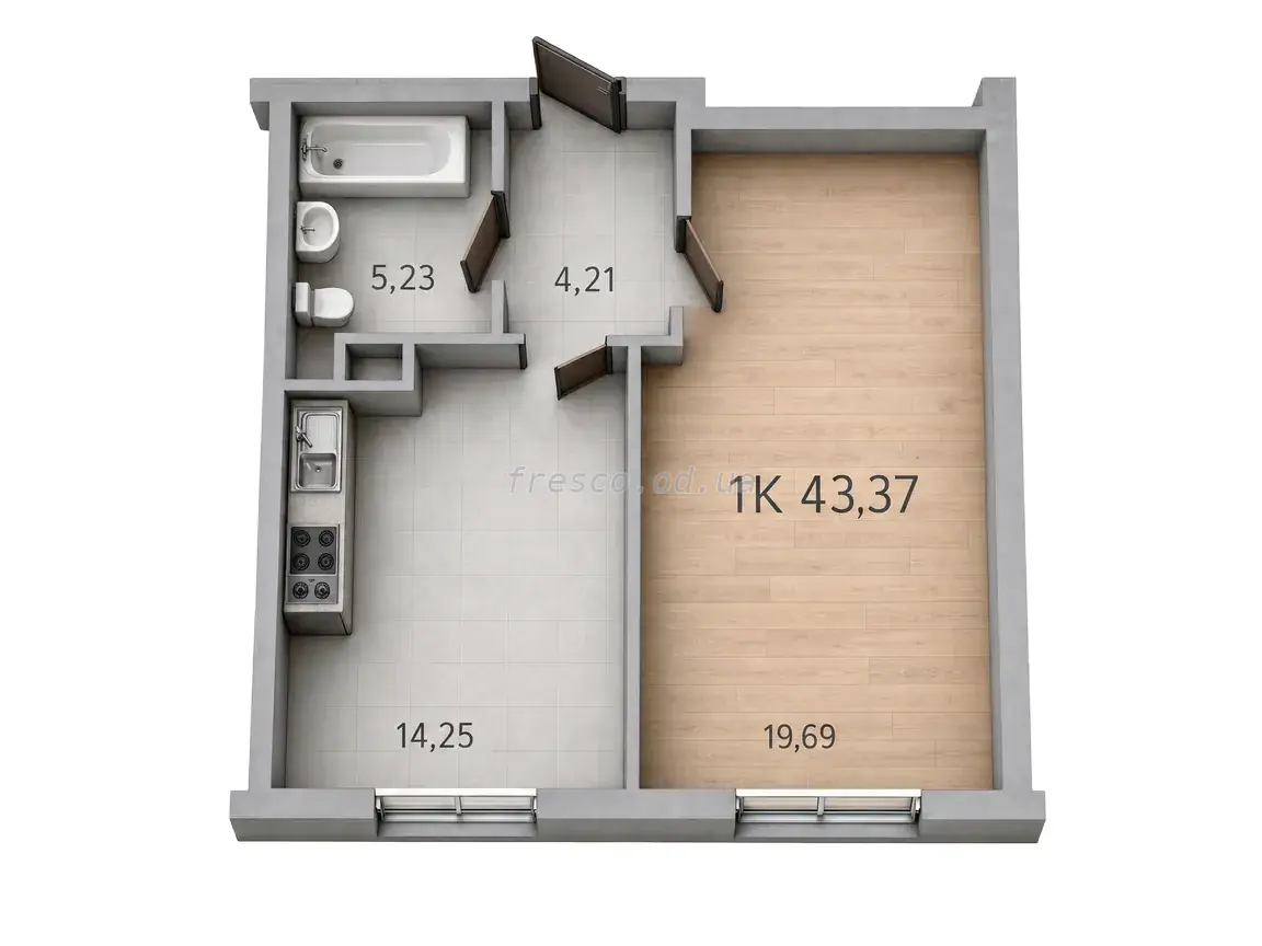 1-room apartment · 43.5 m² · 59 Pearl