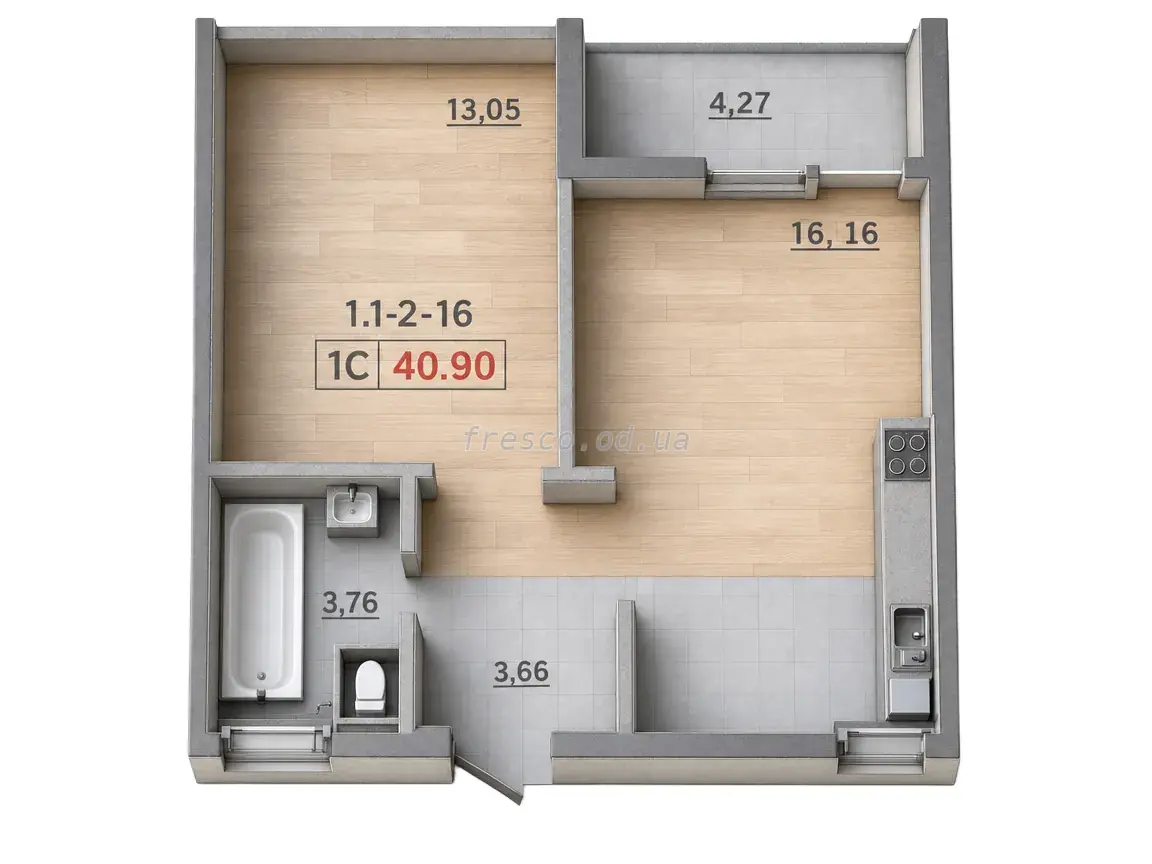 One-bedroom · 40.9 m² · 69 Pearl