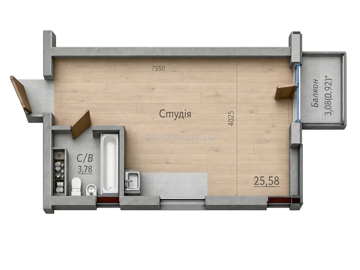 1-room apartments · 30.28 m² · ITown