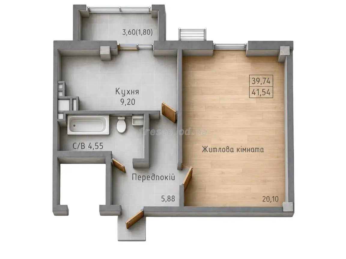 1-room apartment · 43.1 m² · Sokol