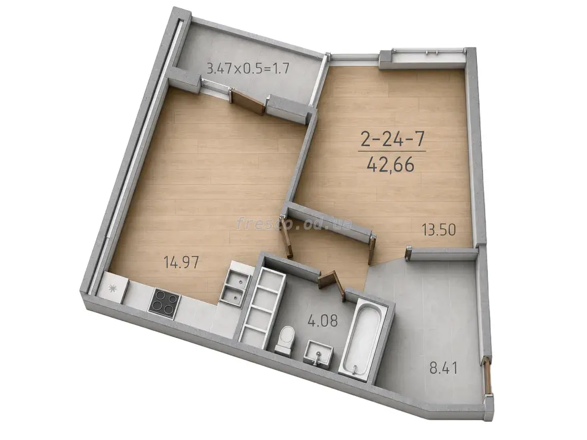 One-bedroom · 43.0 m² · 67 Pearl