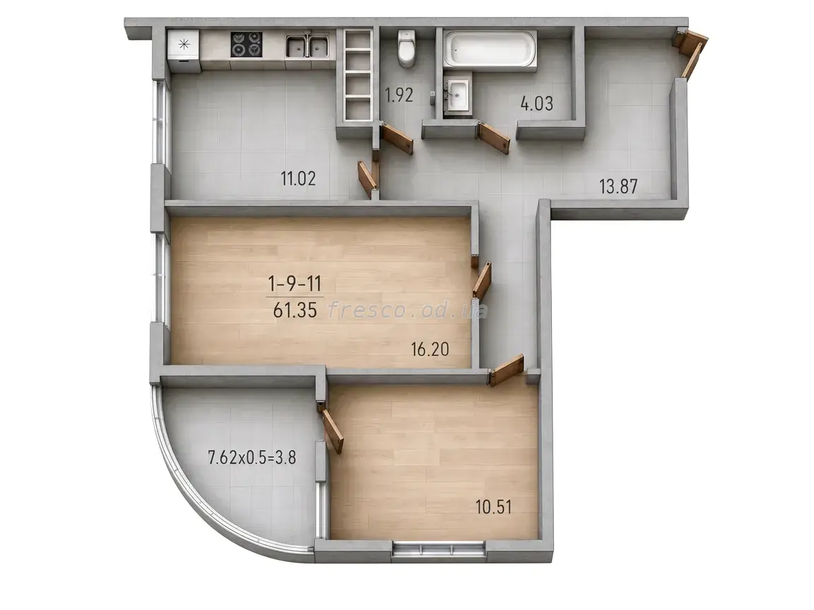 Two-bedroom · 61.0 m² · 68 Pearl