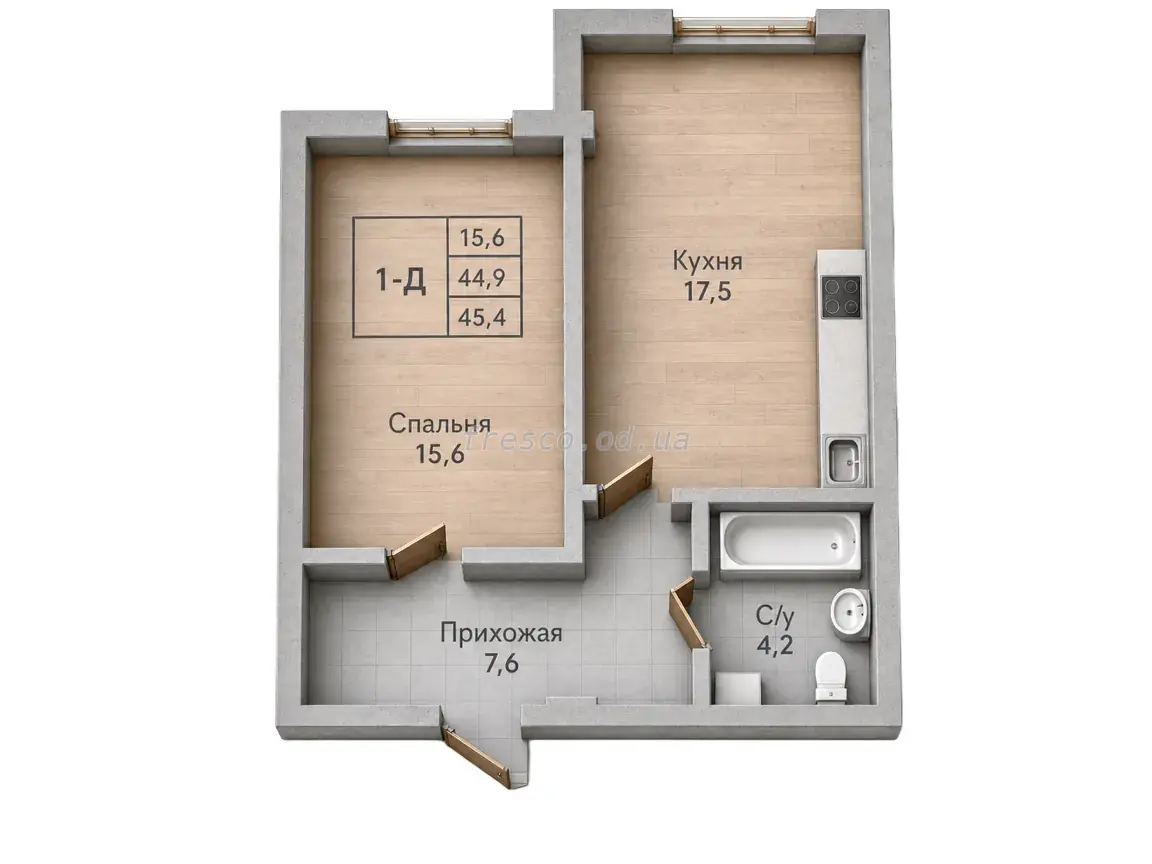 1-room apartment · 44.35 m² · Park Sovignon