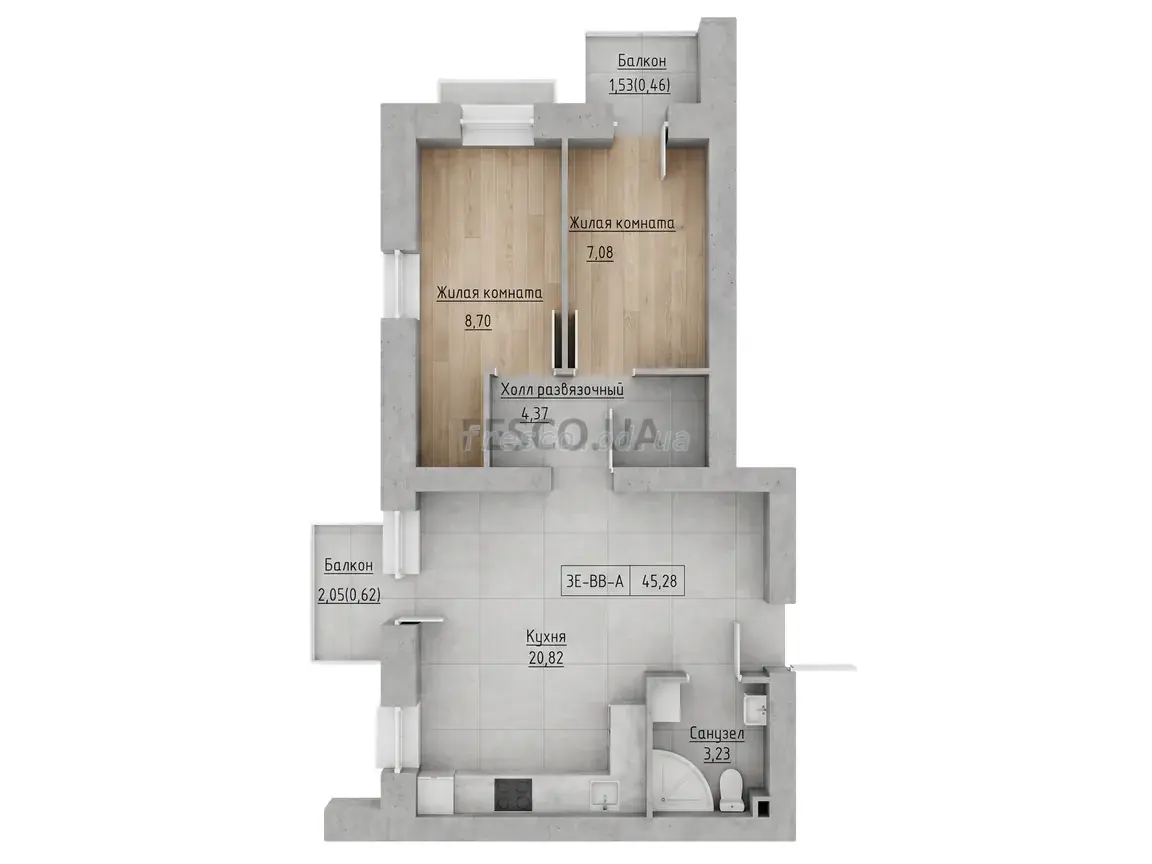 Двокімнатна квартира · 45.28 м² · ЖК Кекс (Keks)