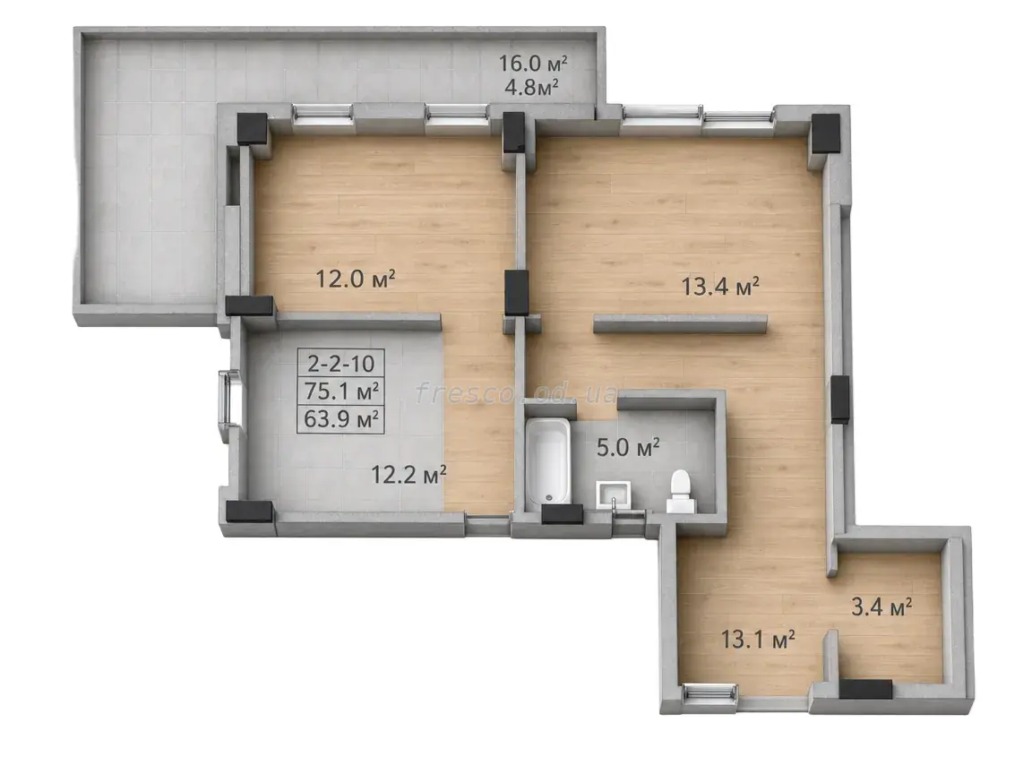 2-room apartment · 63.8 m² · Golden City