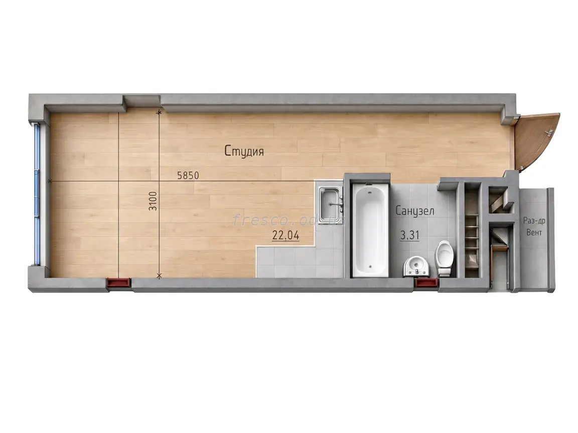 Studio apartment · 22.1 m² · ITown