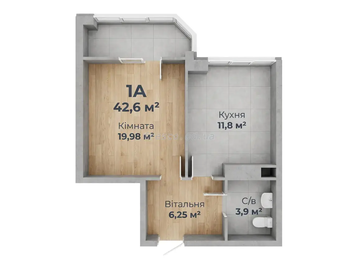 1-room apartment · 42.6 m² · Novaya Evropa