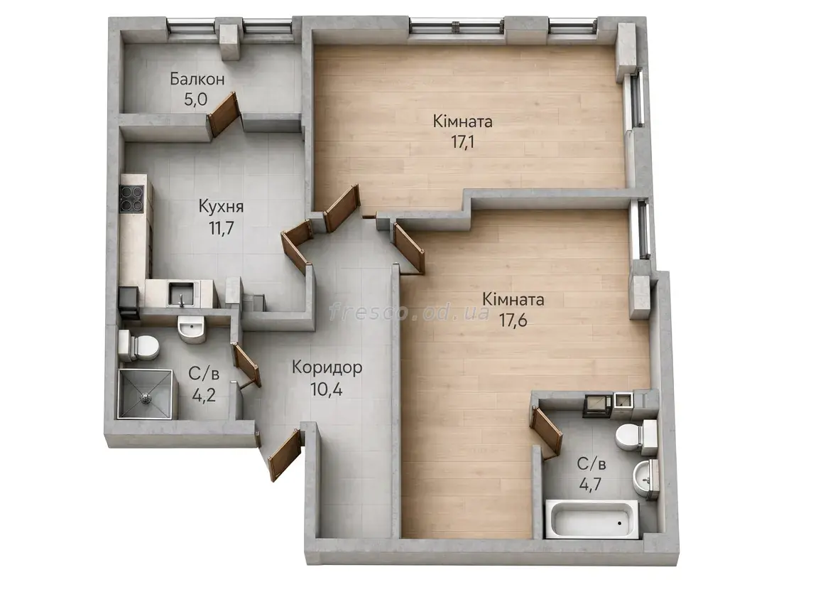 Двокімнатна квартира · 70.1 м² · ЖК Грінвіч Парк