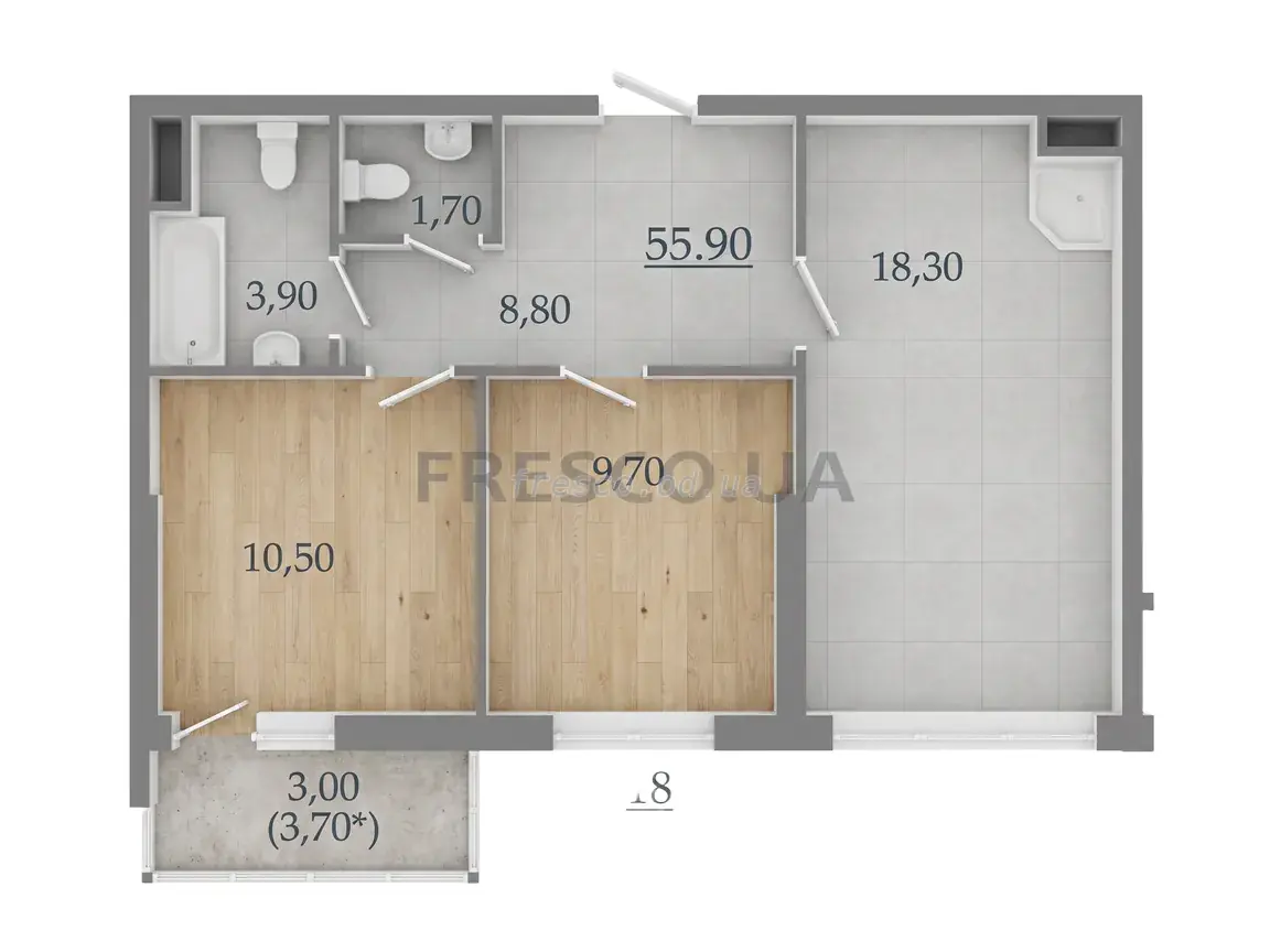 2-room apartment · 55.9 m² · Tairovo Gardens