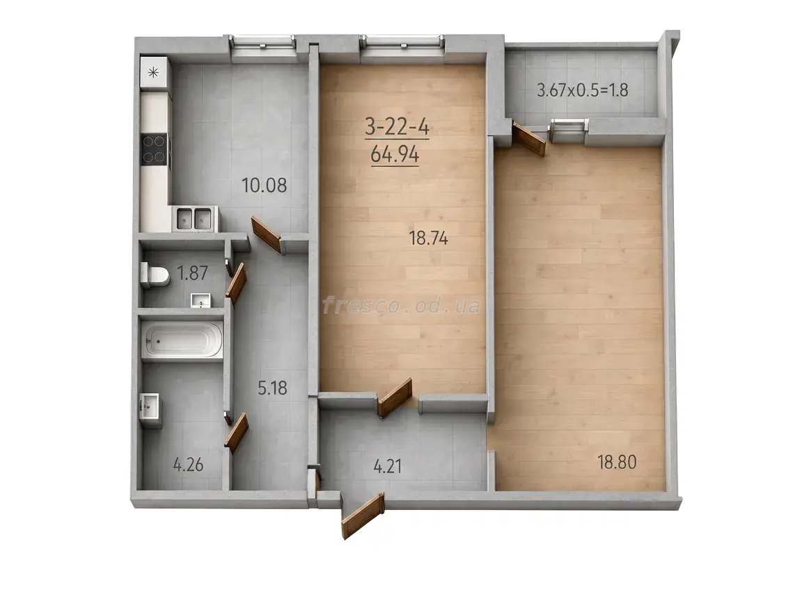 2-room apartment · 64.3 m² · 60 Pearl
