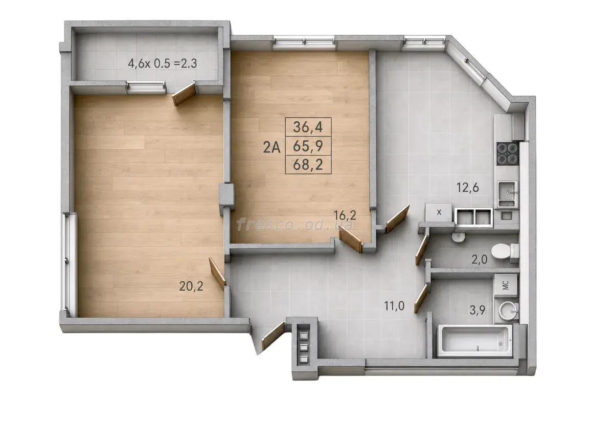 Two-bedroom · 68.2 m² · RealPark