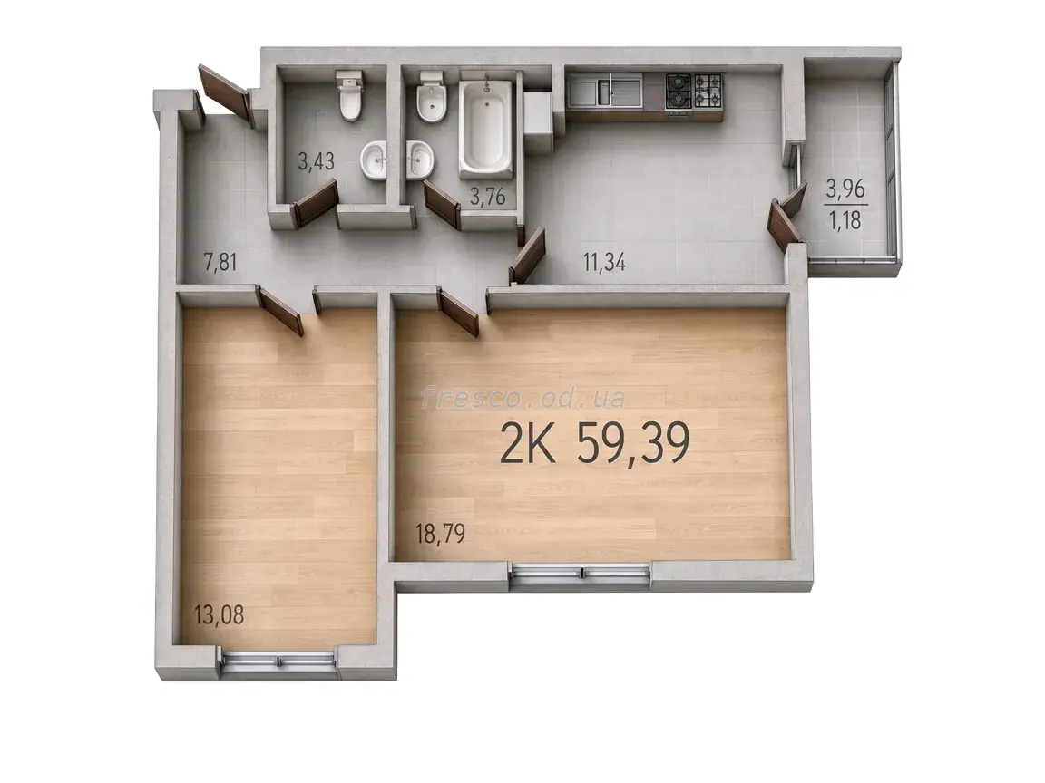 Двокімнатна квартира · 58.6 м² · ЖК 59 Перлина