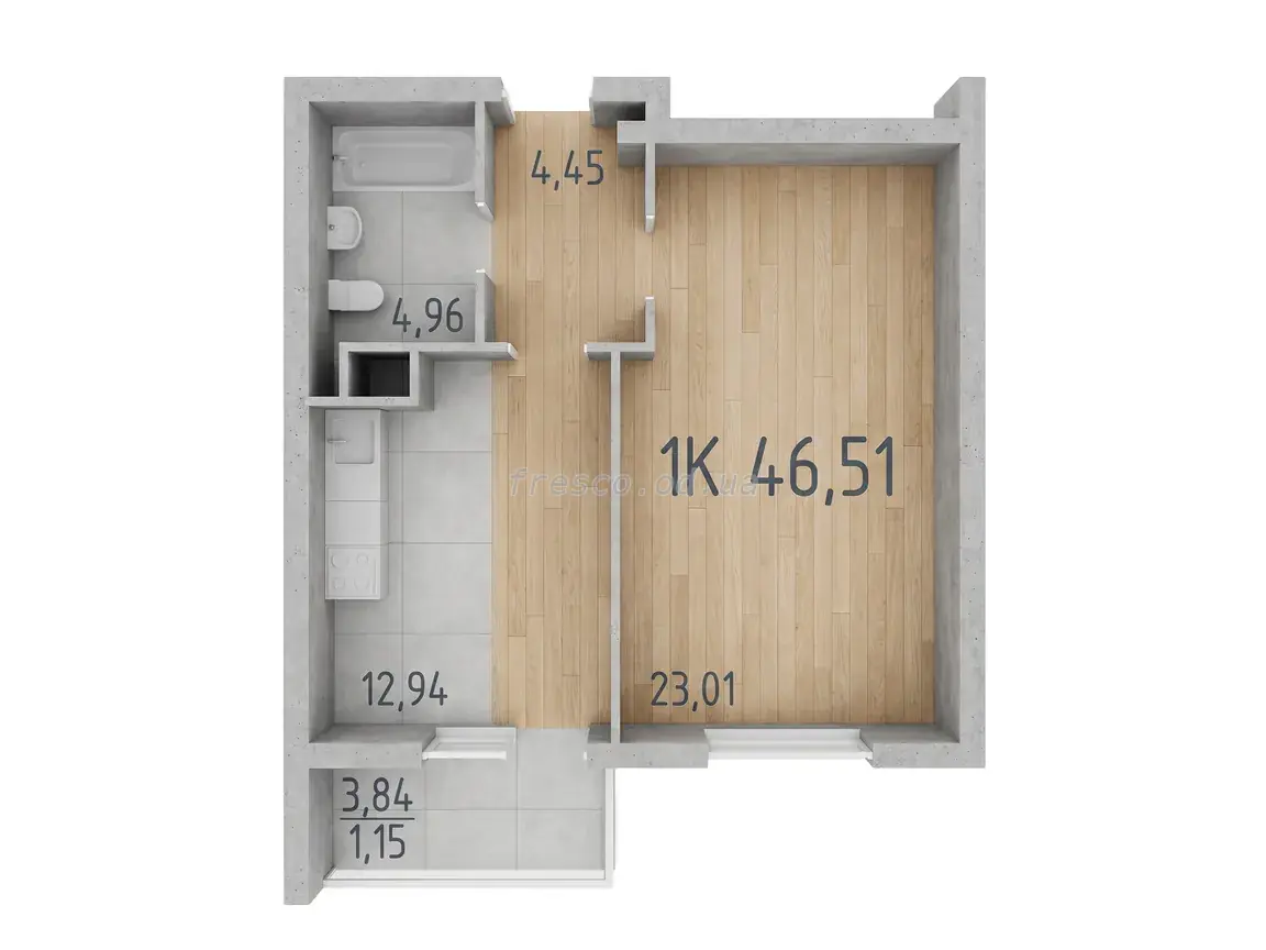 1-room apartment · 43.4 m² · 59 Pearl