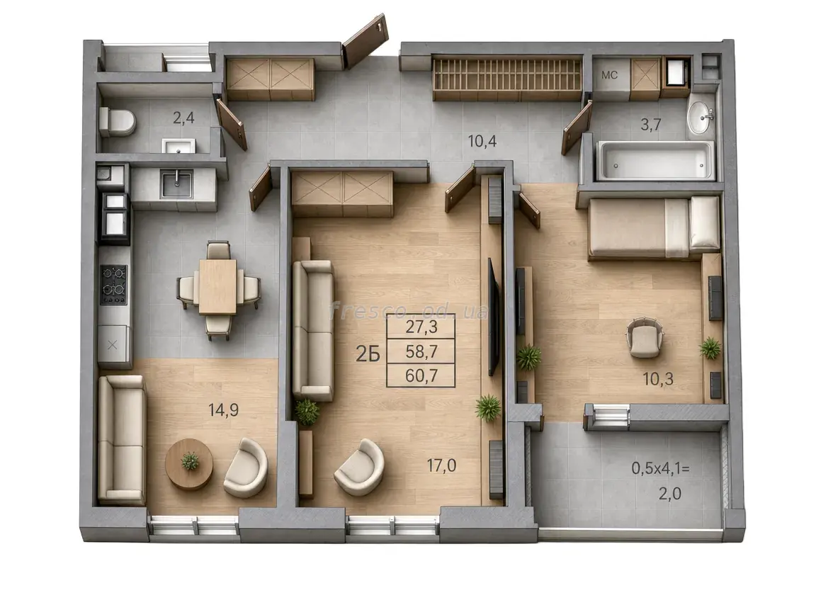 Two-bedroom · 60.7 m² · RealPark