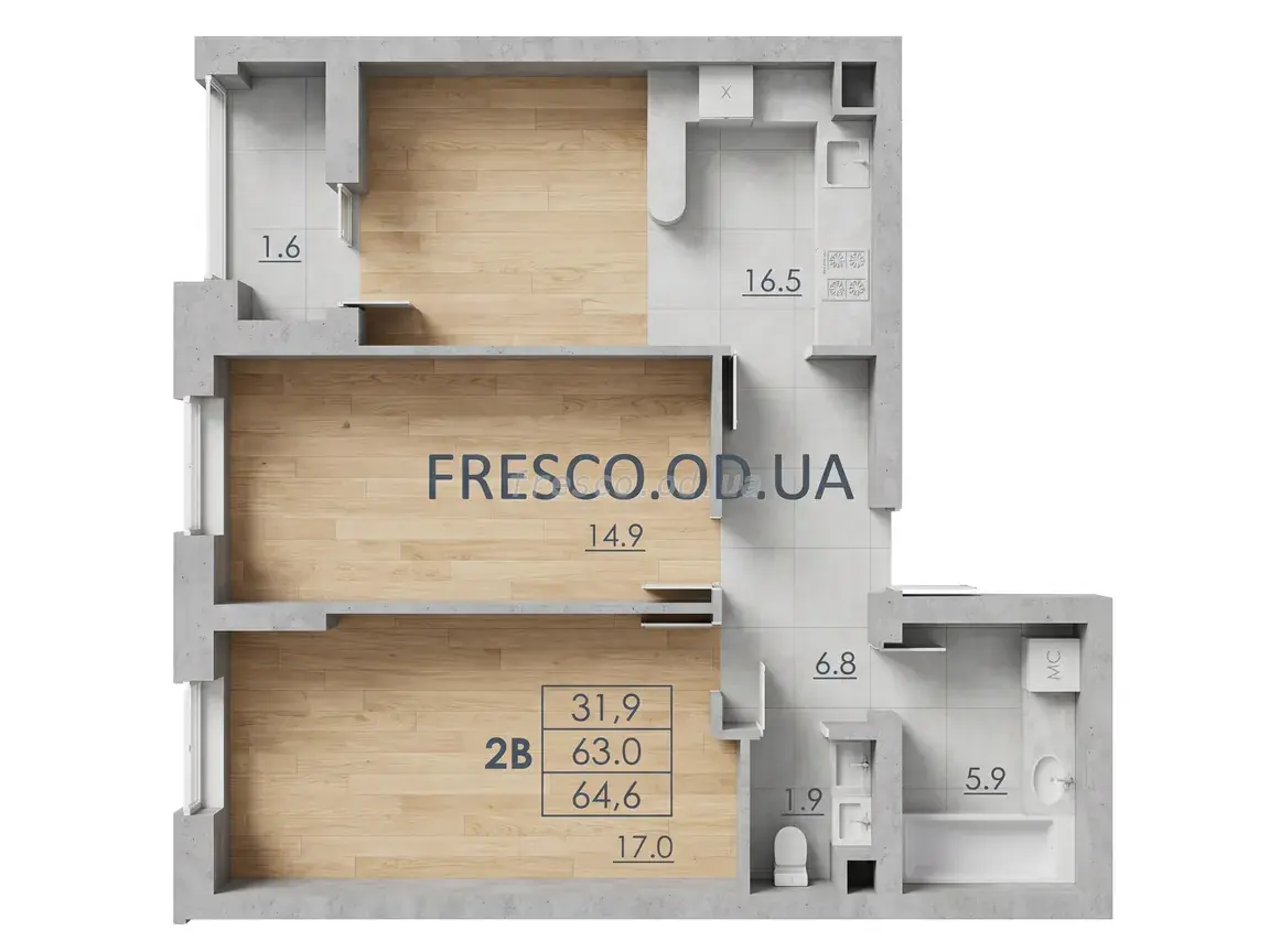 Two-bedroom · 64.6 m² · RealPark