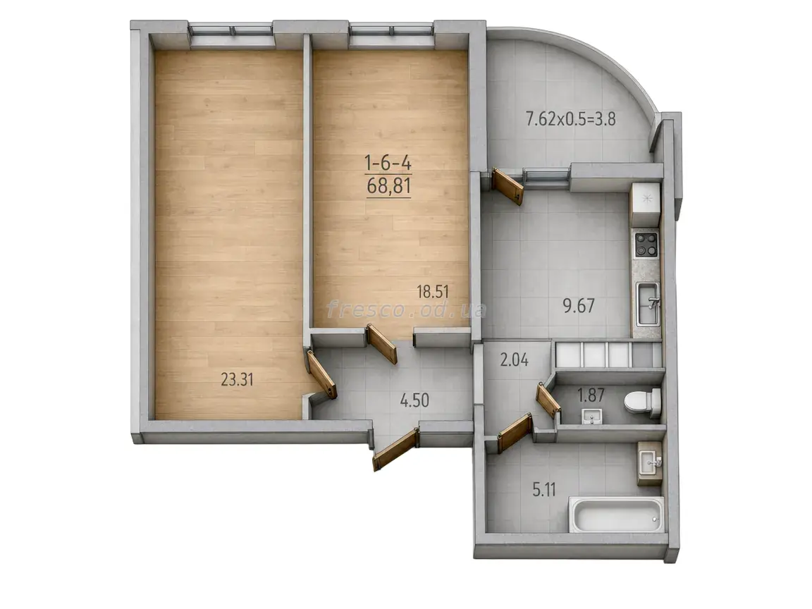 Two-bedroom · 68.7 m² · 67 Pearl