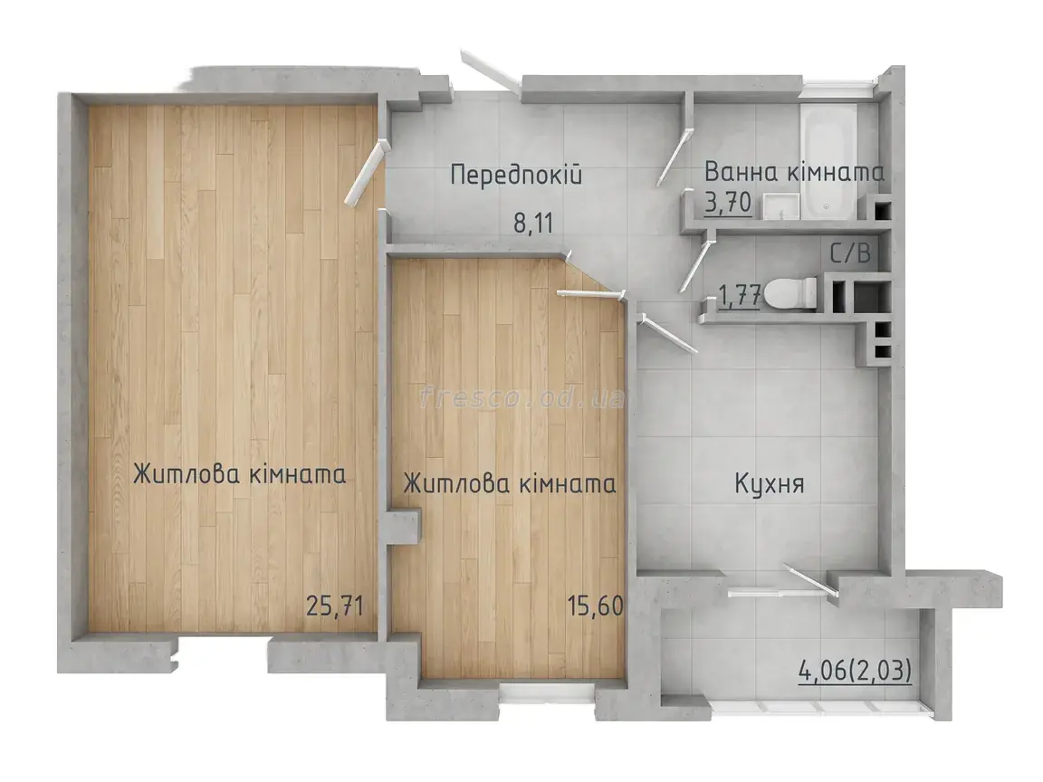 Двокімнатна квартира · 68.5 м² · ЖК Сокіл