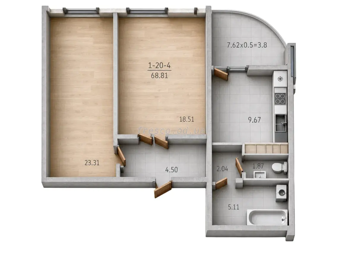 2-room apartment · 68.1 m² · 68 Pearl