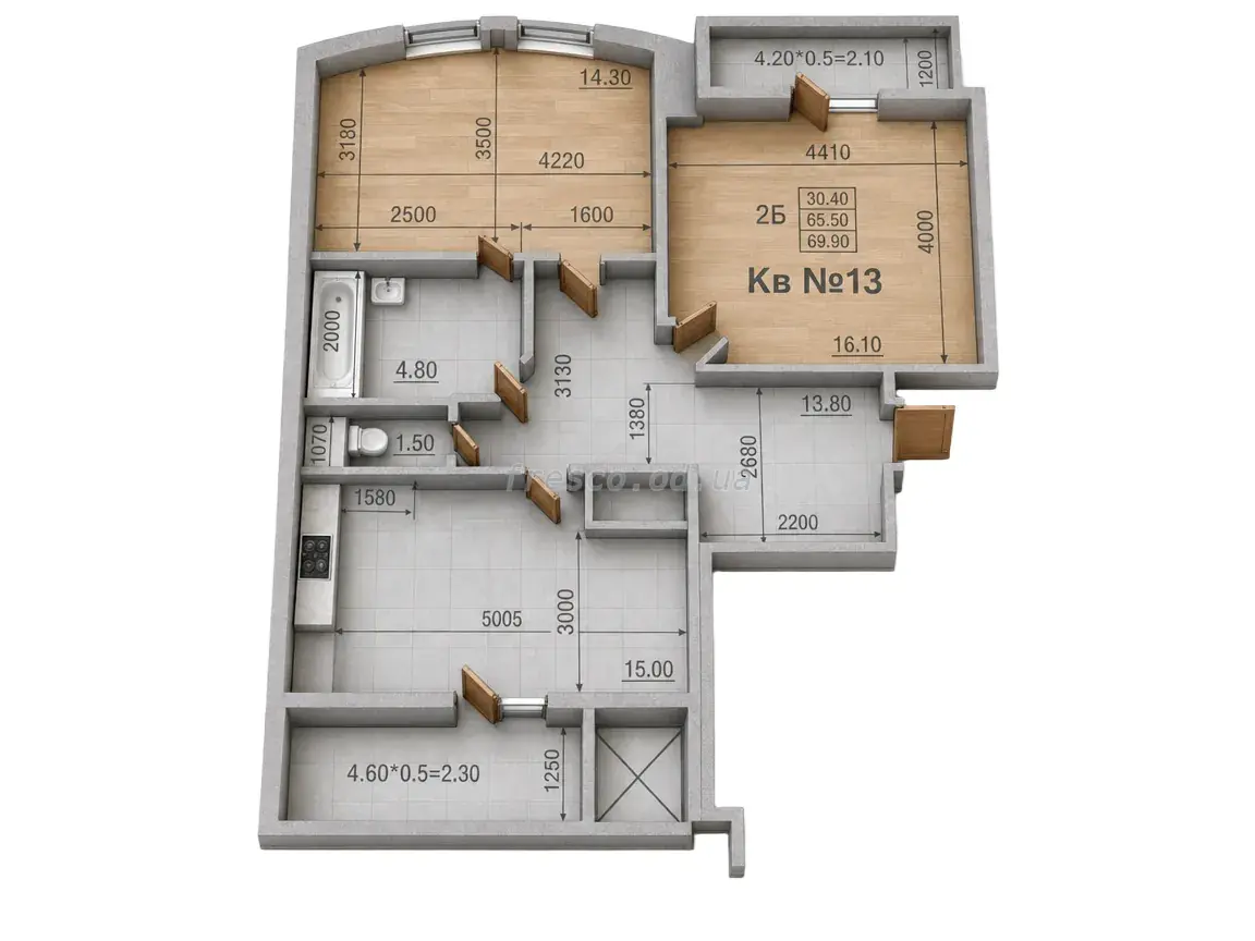 Two-bedroom · 69.9 m² · Parkside