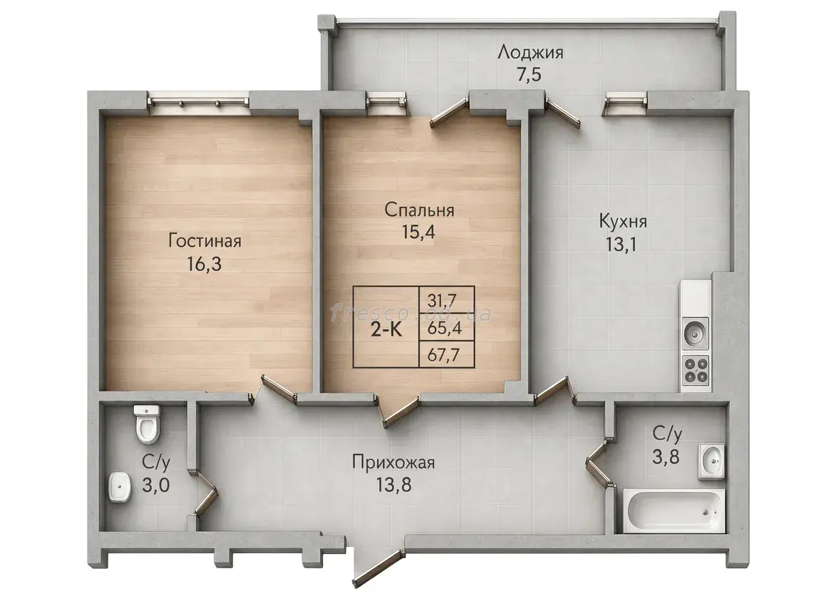 Двокімнатна · 67.1 м² · ЖК Парк Совіньон