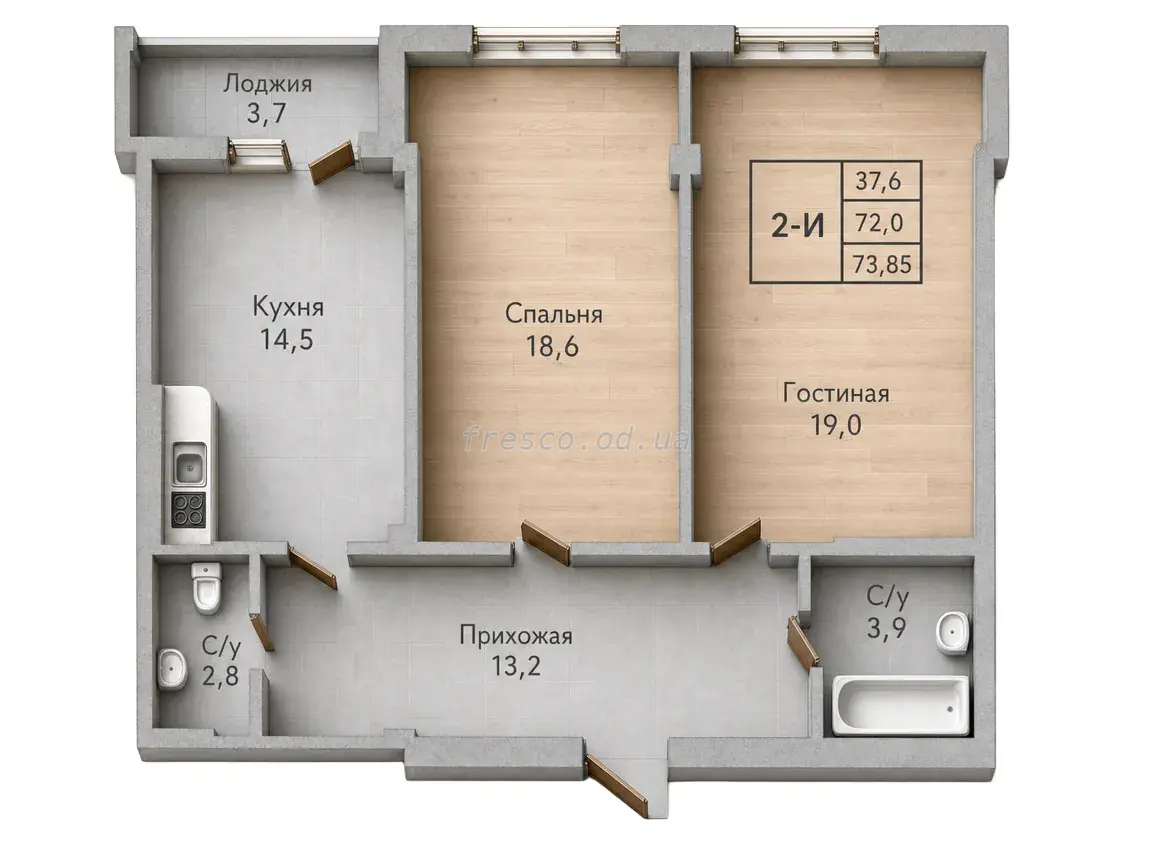 2-room apartment · 73.8 m² · Park Sovignon