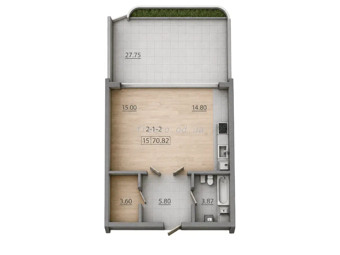 One-bedroom · 70.82 m² · 69 Pearl