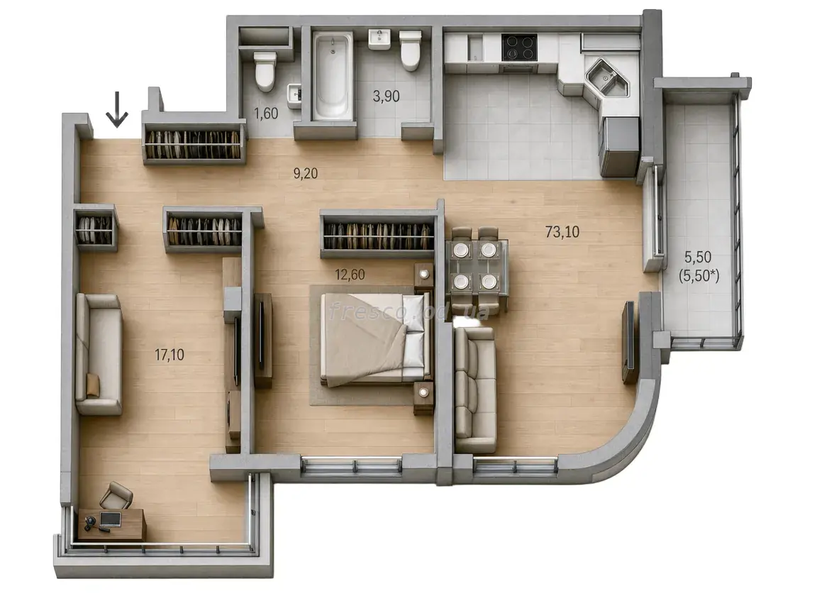 2-room apartment · 73.1 m² · Tairovo Gardens