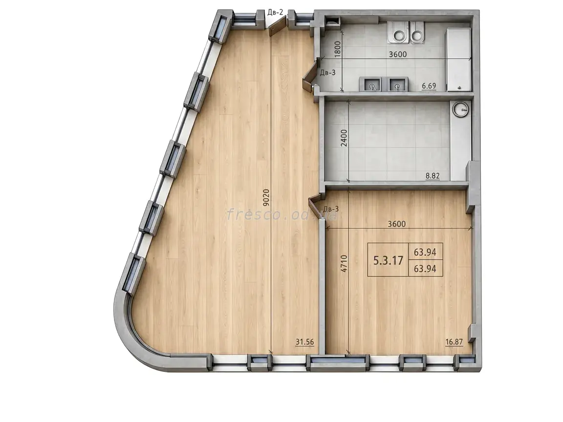 2-room apartments · 63.94 m² · Prostranstvo (Istanbul Park)