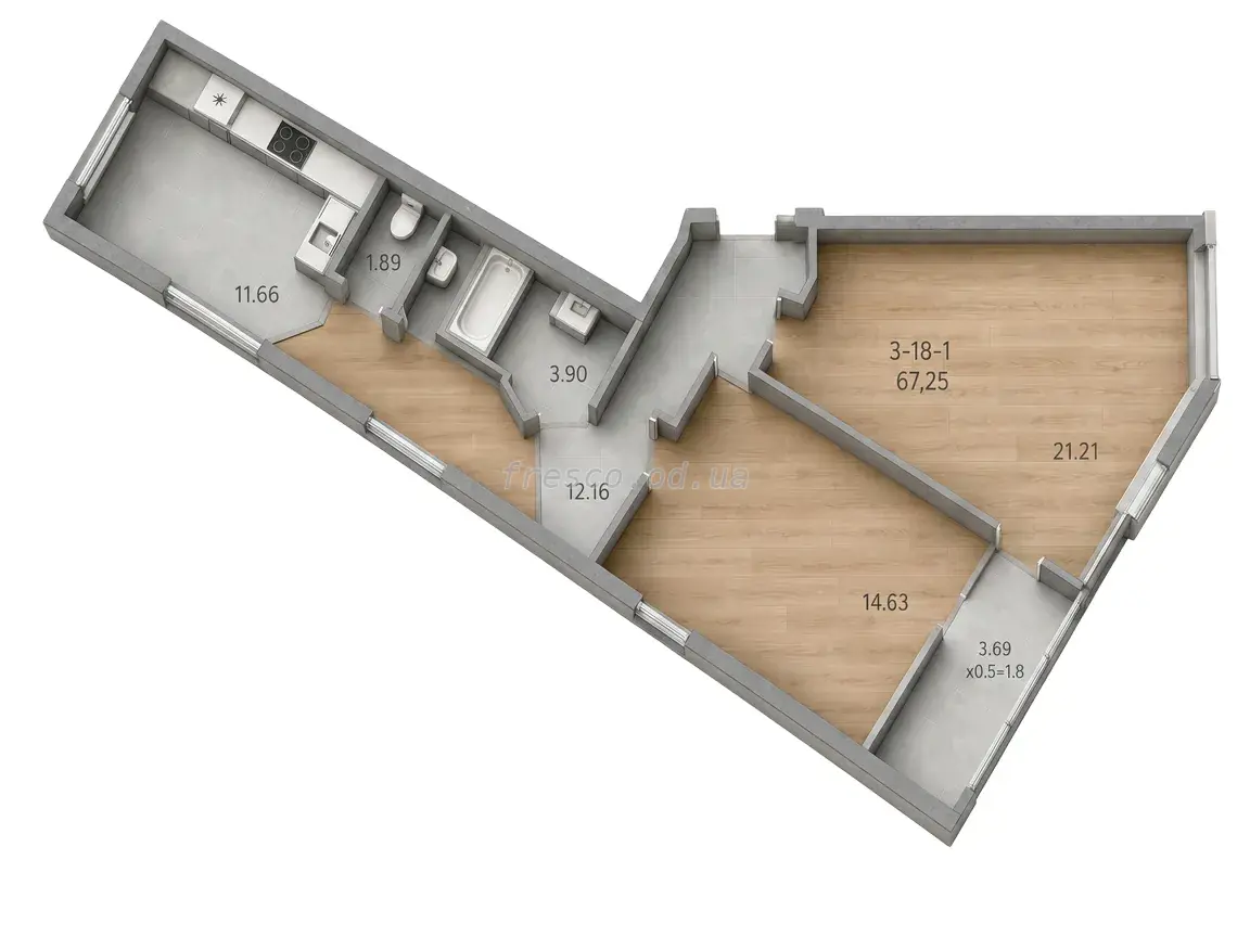 Two-bedroom · 67.0 m² · 60 Pearl