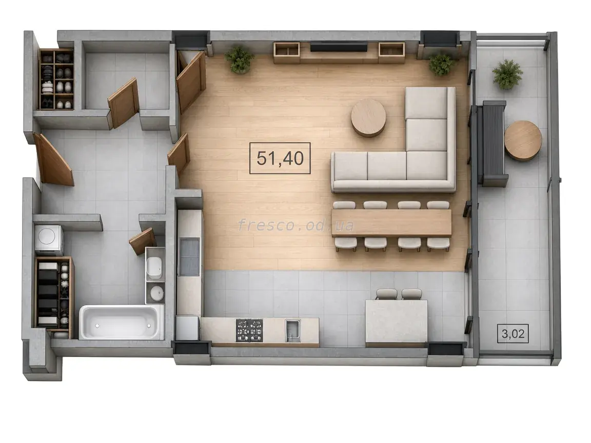 1-room apartment · 57.06 m² · UNITY TOWERS
