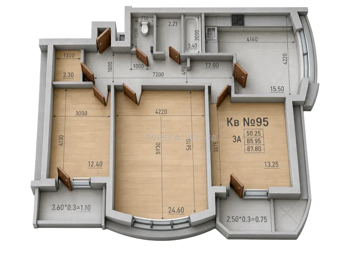 Three-bedroom · 87.8 m² · Parkside