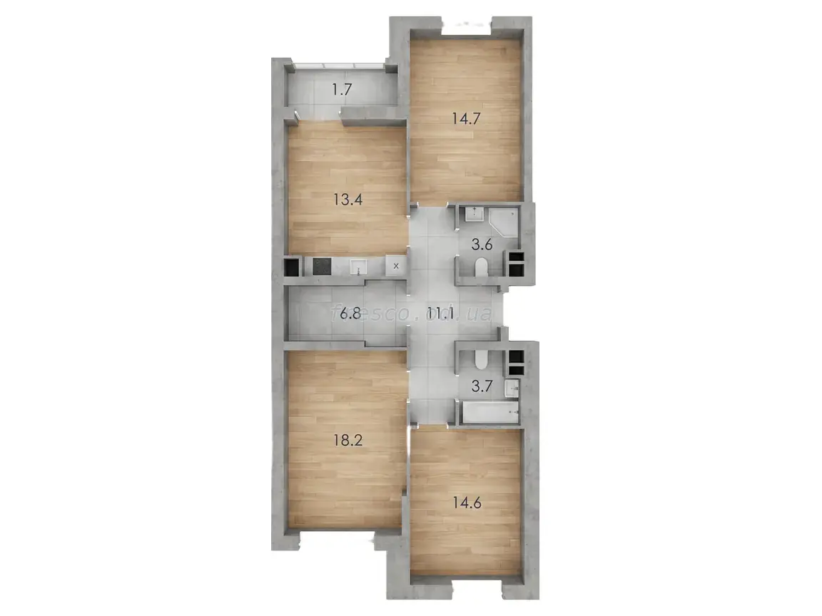 Three-bedroom · 87.8 m² · RealPark